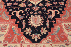 Palace Navy, Peach, Ivory Color Hand Knotted All-Over 100% Wool Traditional Oriental Rug