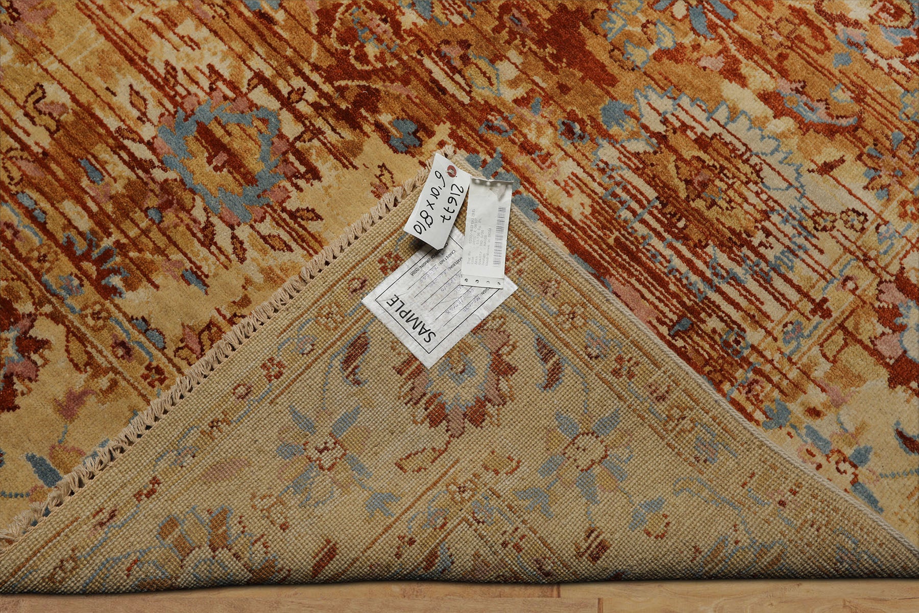 6x9 Burnt Orange, Light Gold, Aqua Color Hand Knotted Oushak Wool Traditional Oriental Rug