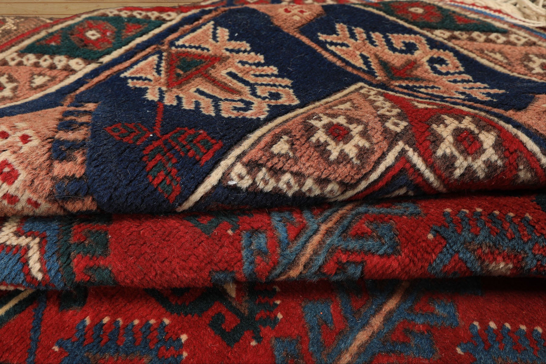 6x9 Red, Navy, Turquoise Color Hand Knotted Shirvan Wool Tribal Oriental Rug