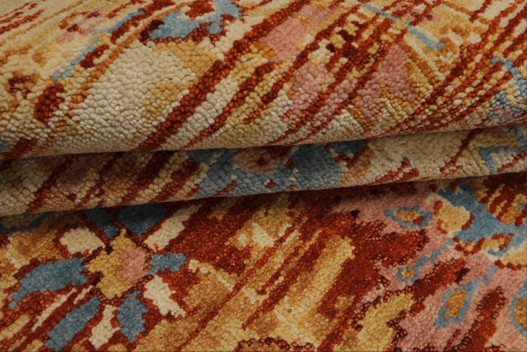 6x9 Burnt Orange, Light Gold, Aqua Color Hand Knotted Oushak Wool Traditional Oriental Rug