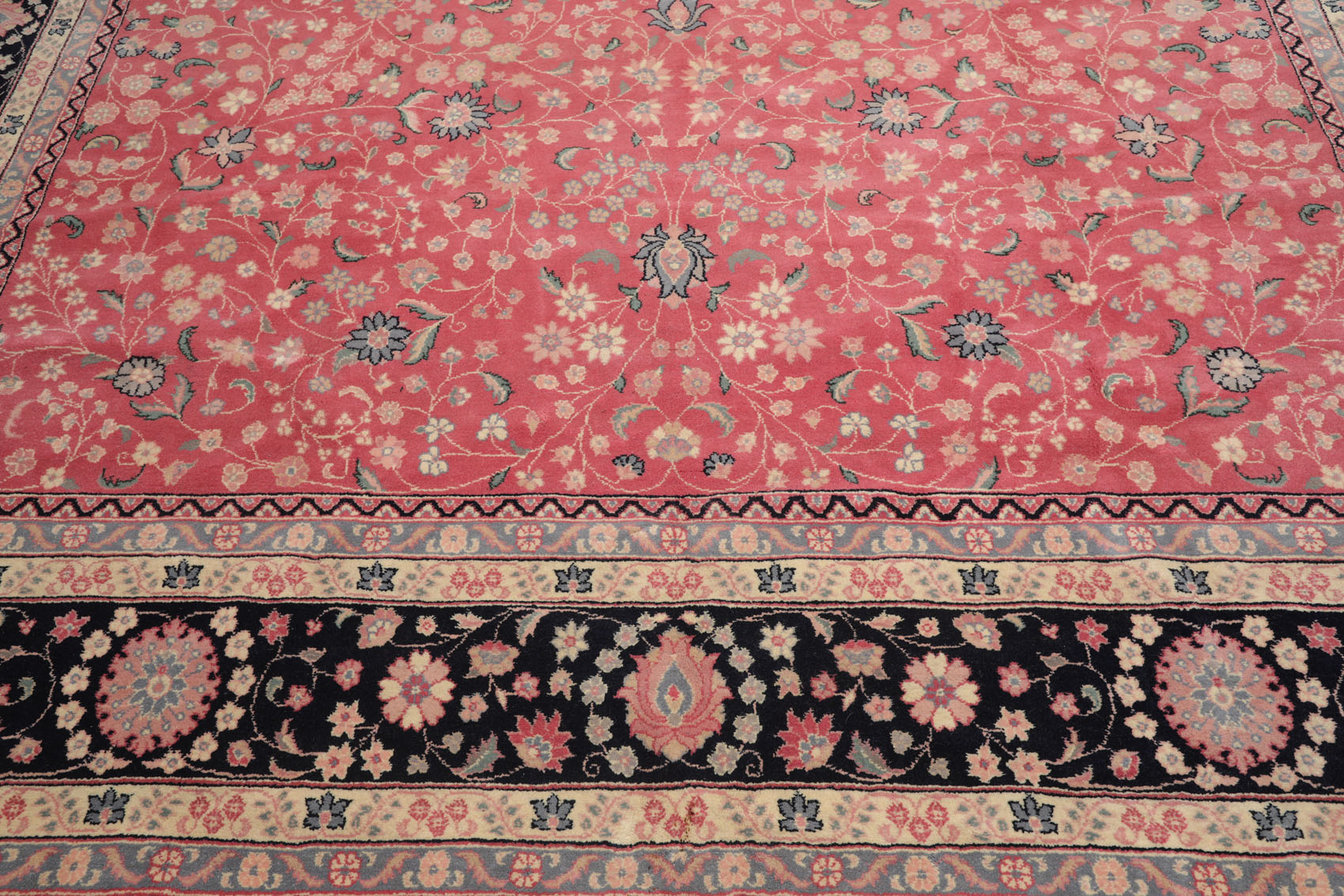 Palace Pink, Midnight Blue, Slate Color Hand Knotted All-Over 100% Wool Traditional Oriental Rug