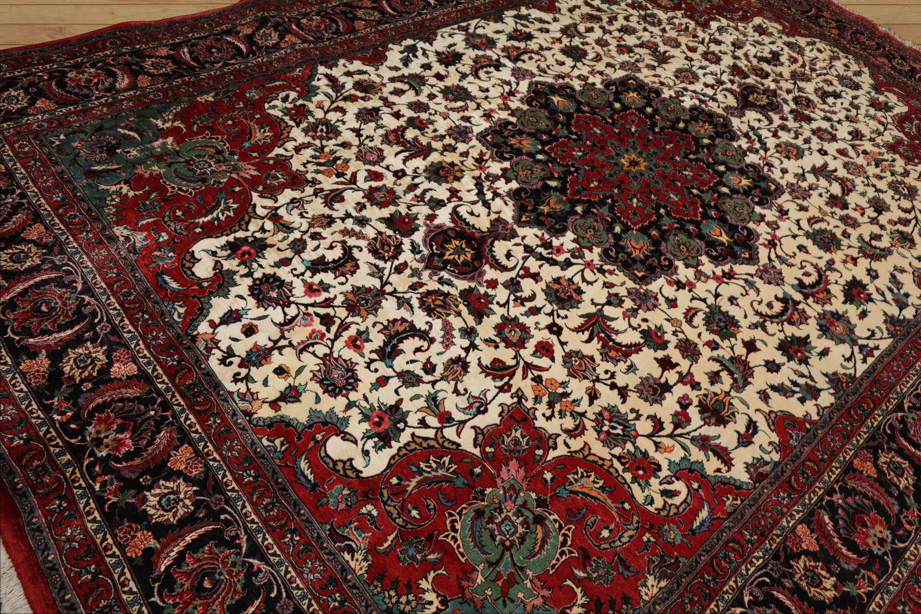 8x12 Ivory, Charcoal, Aqua Color Hand Knotted Bidjar Wool Traditional Oriental Rug