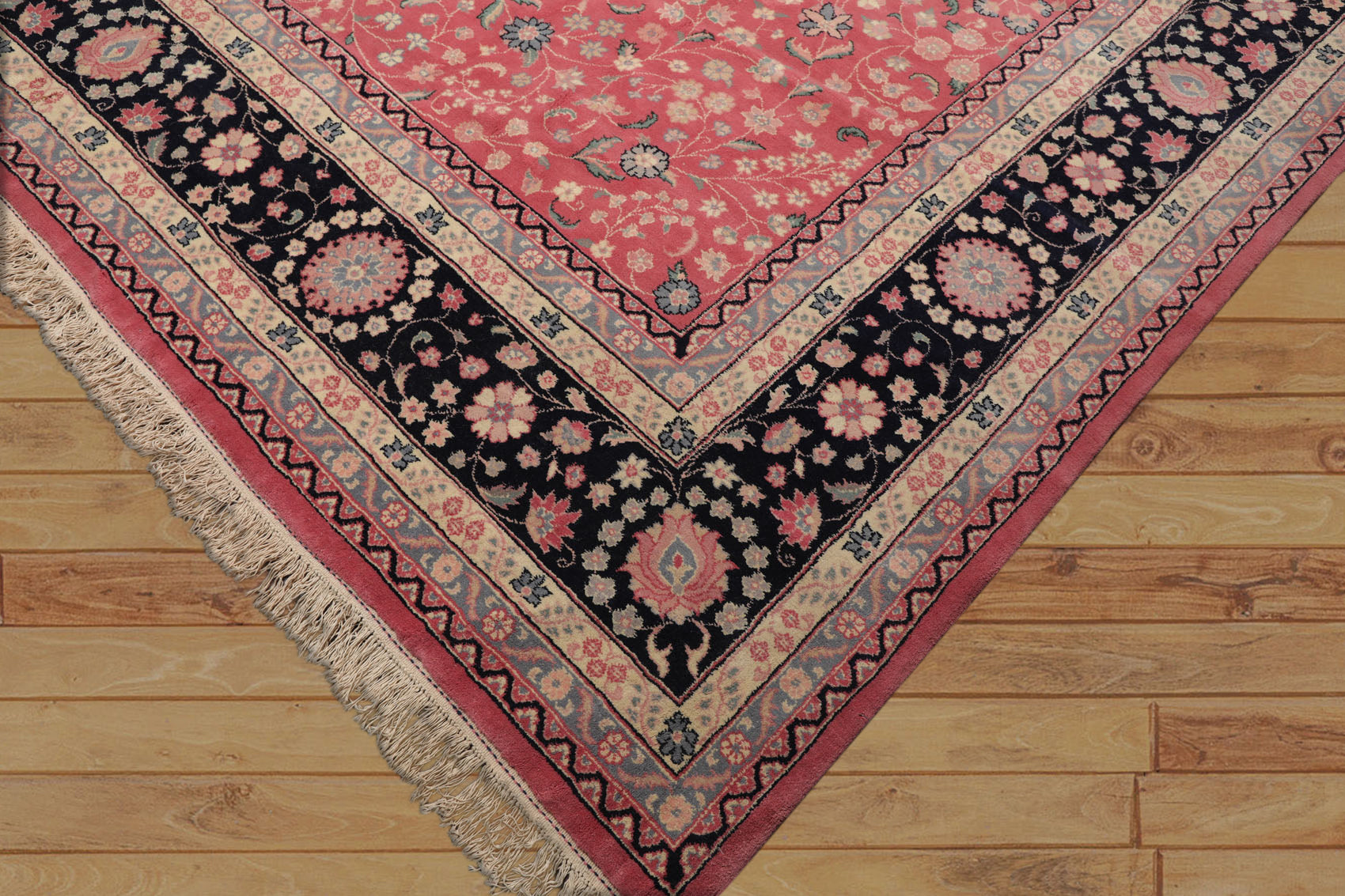 Palace Pink, Midnight Blue, Slate Color Hand Knotted All-Over 100% Wool Traditional Oriental Rug