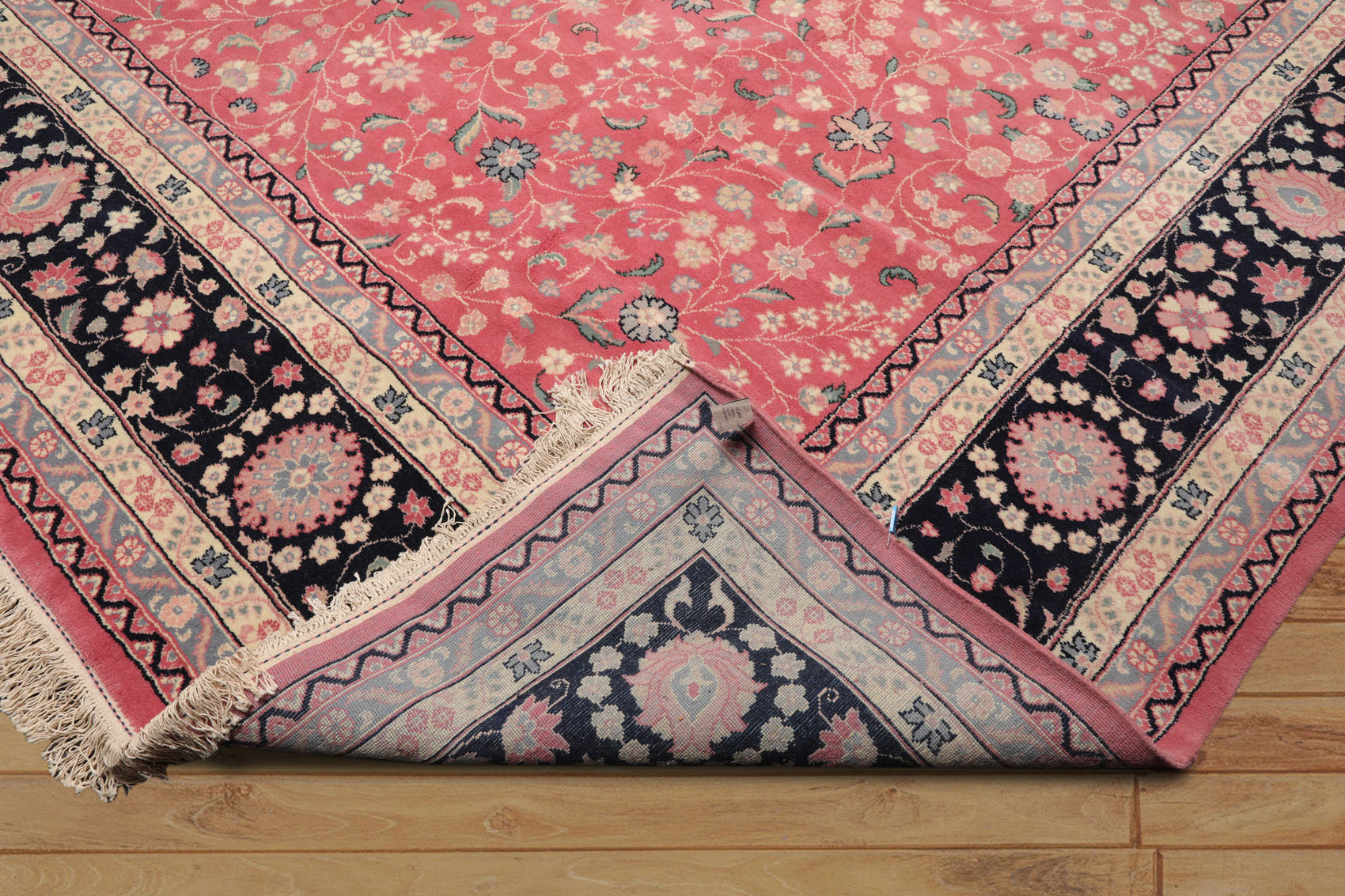 Palace Pink, Midnight Blue, Slate Color Hand Knotted All-Over 100% Wool Traditional Oriental Rug
