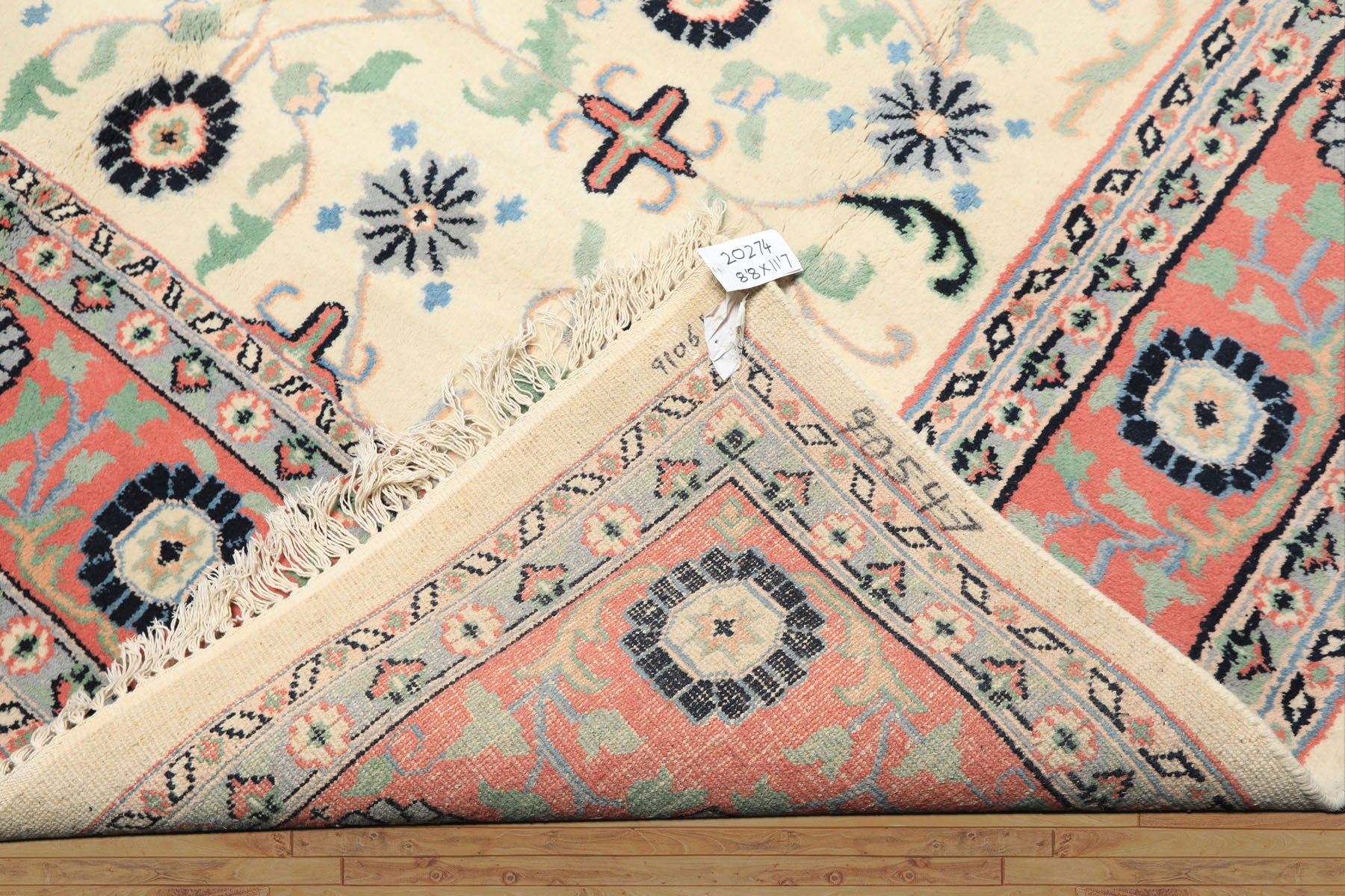 9x12 Ivory, Blush, Aqua Color Hand Knotted Organic Look Wool Traditional Oriental Rug