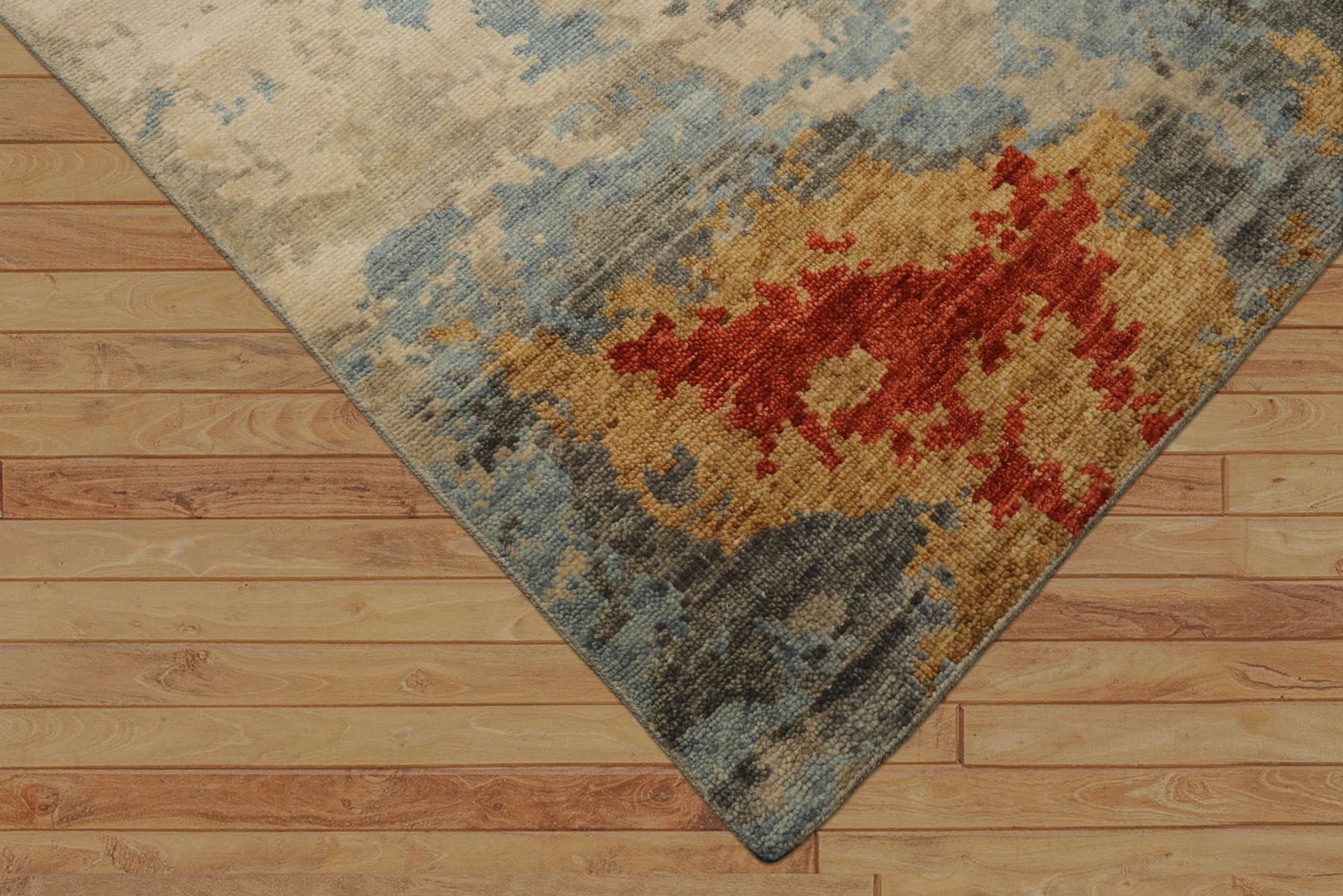 6x9 Beige, Aqua, Coral Color Hand Knotted Oushak Wool Modern Oriental Rug