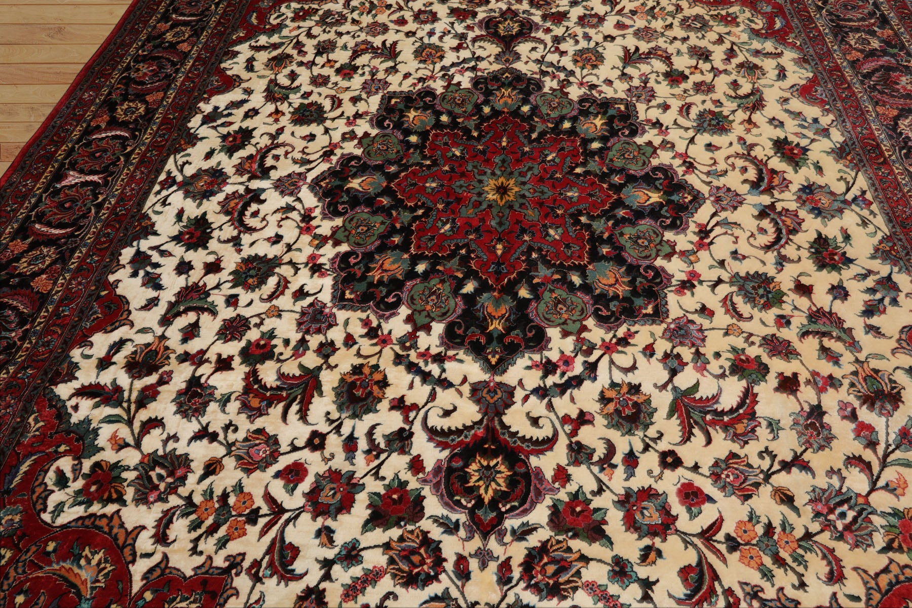 8x12 Ivory, Charcoal, Aqua Color Hand Knotted Bidjar Wool Traditional Oriental Rug