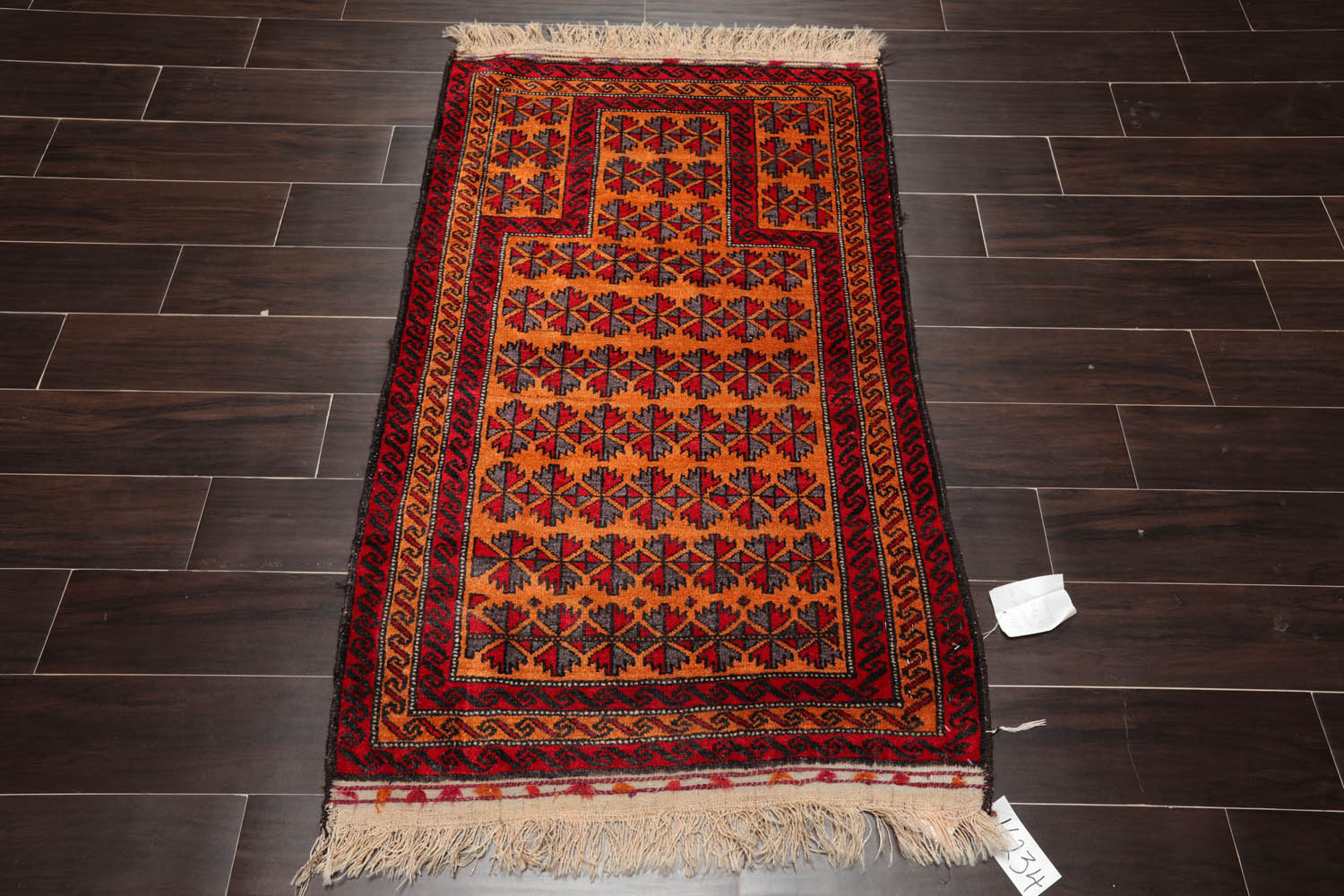 3x5 Orange, Red, Gray Color Hand Knotted All-Over 100% Wool Traditional Oriental Rug