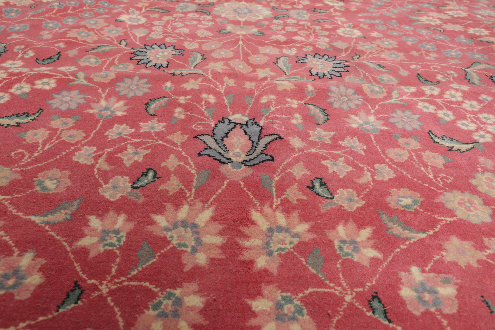 Palace Pink, Midnight Blue, Slate Color Hand Knotted All-Over 100% Wool Traditional Oriental Rug