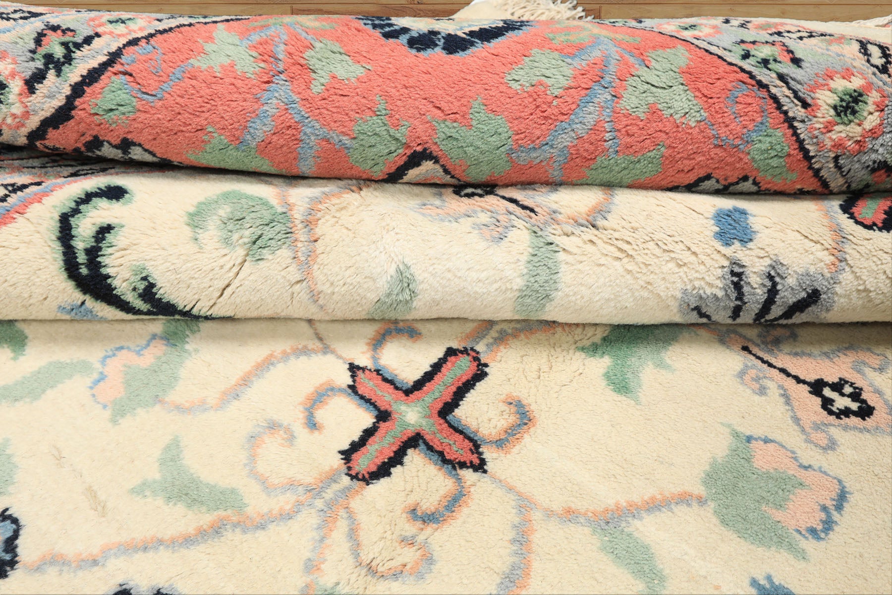 9x12 Ivory, Blush, Aqua Color Hand Knotted Organic Look Wool Traditional Oriental Rug