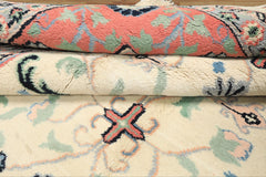 9x12 Ivory, Blush, Aqua Color Hand Knotted Organic Look Wool Traditional Oriental Rug
