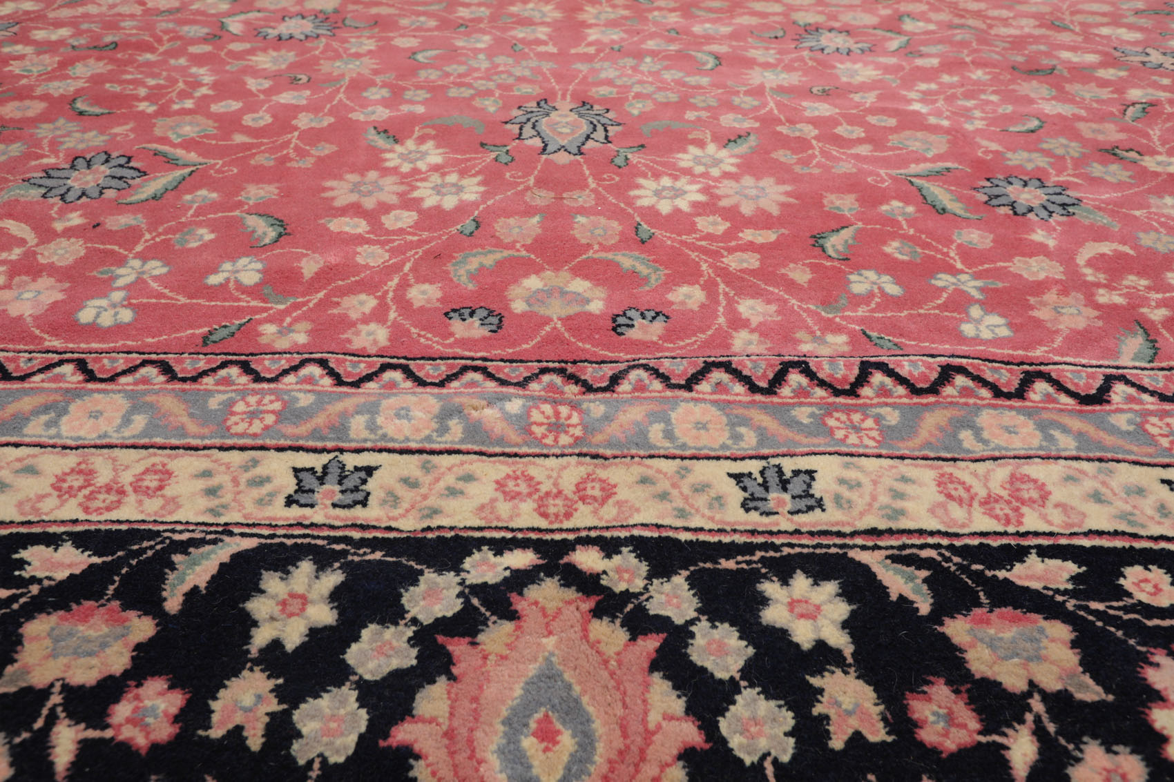 Palace Pink, Midnight Blue, Slate Color Hand Knotted All-Over 100% Wool Traditional Oriental Rug