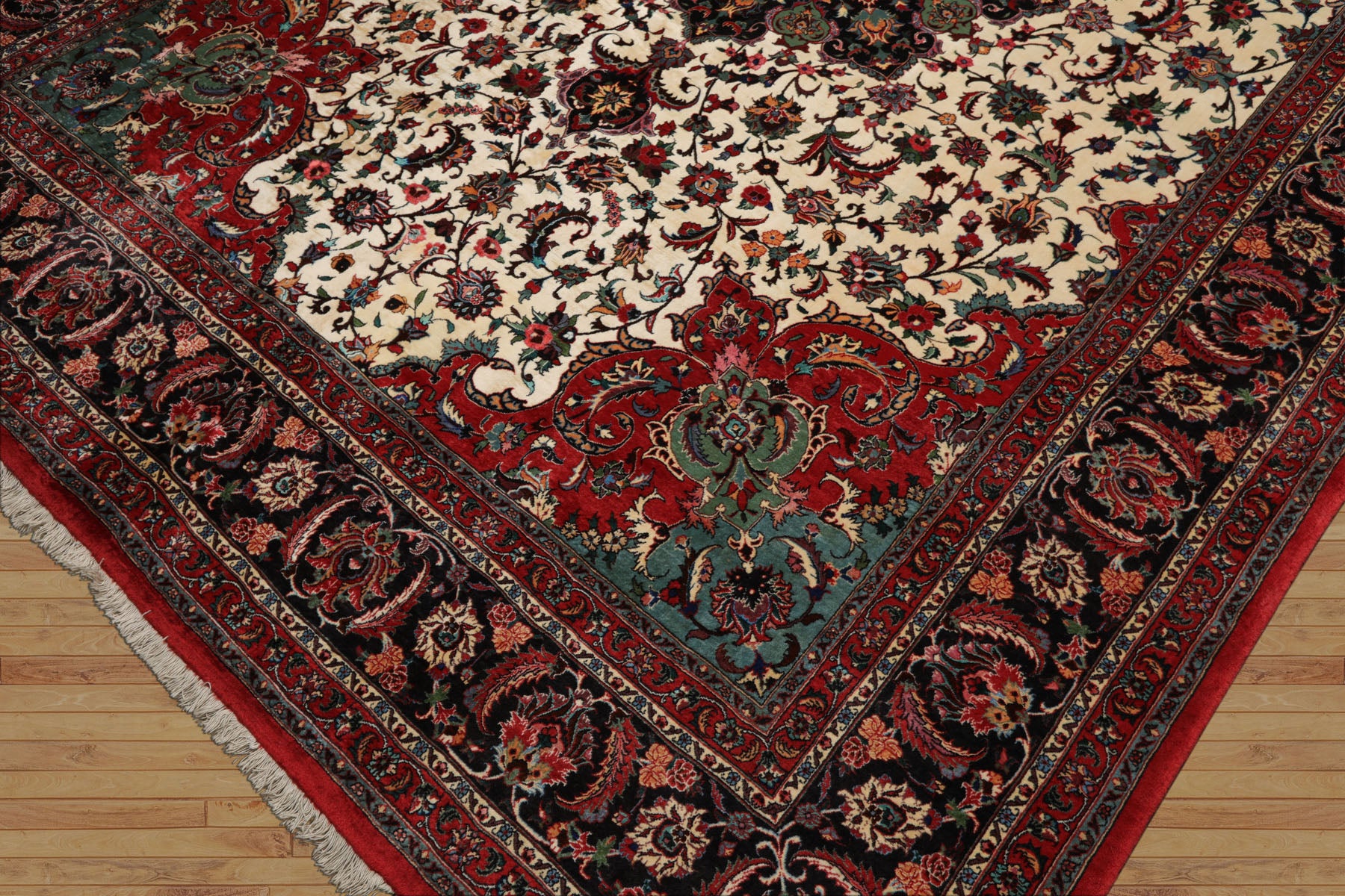 8x12 Ivory, Charcoal, Aqua Color Hand Knotted Bidjar Wool Traditional Oriental Rug