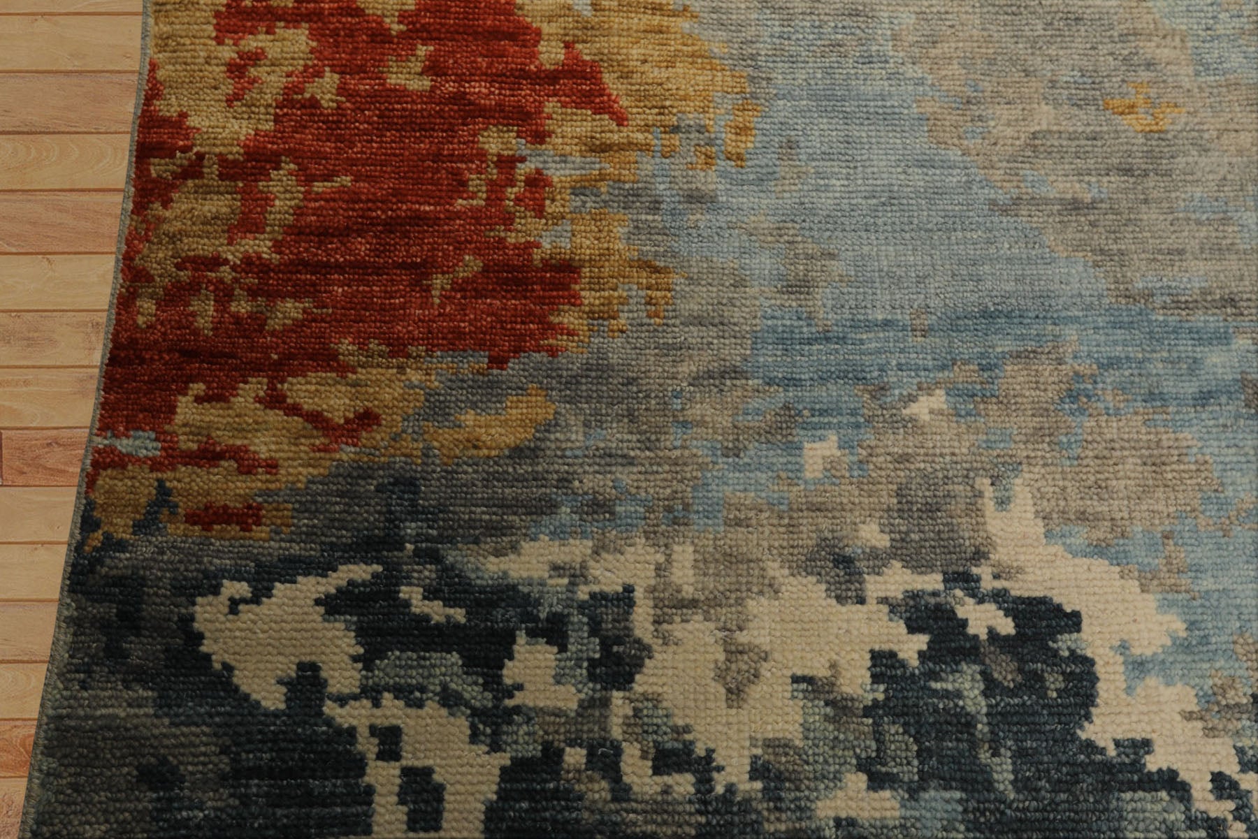 6x9 Beige, Aqua, Coral Color Hand Knotted Oushak Wool Modern Oriental Rug