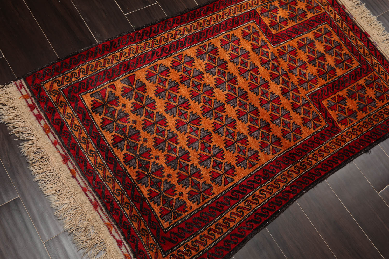3x5 Orange, Red, Gray Color Hand Knotted All-Over 100% Wool Traditional Oriental Rug