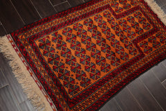 3x5 Orange, Red, Gray Color Hand Knotted All-Over 100% Wool Traditional Oriental Rug