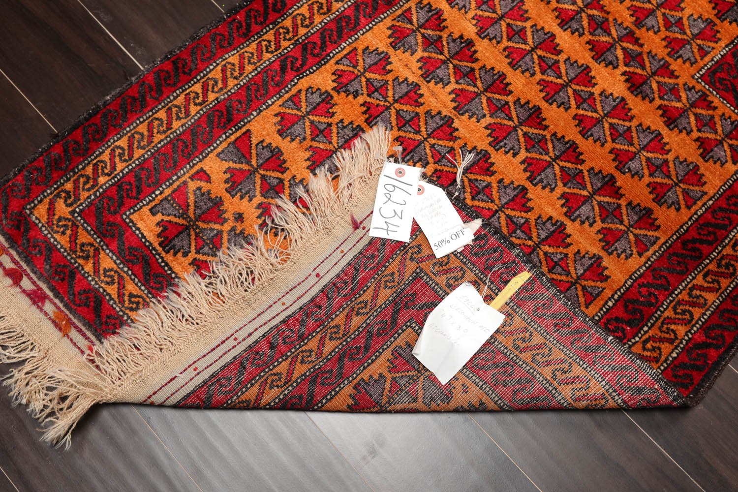 3x5 Orange, Red, Gray Color Hand Knotted All-Over 100% Wool Traditional Oriental Rug