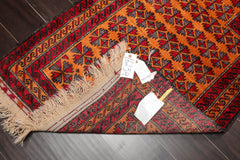 3x5 Orange, Red, Gray Color Hand Knotted All-Over 100% Wool Traditional Oriental Rug