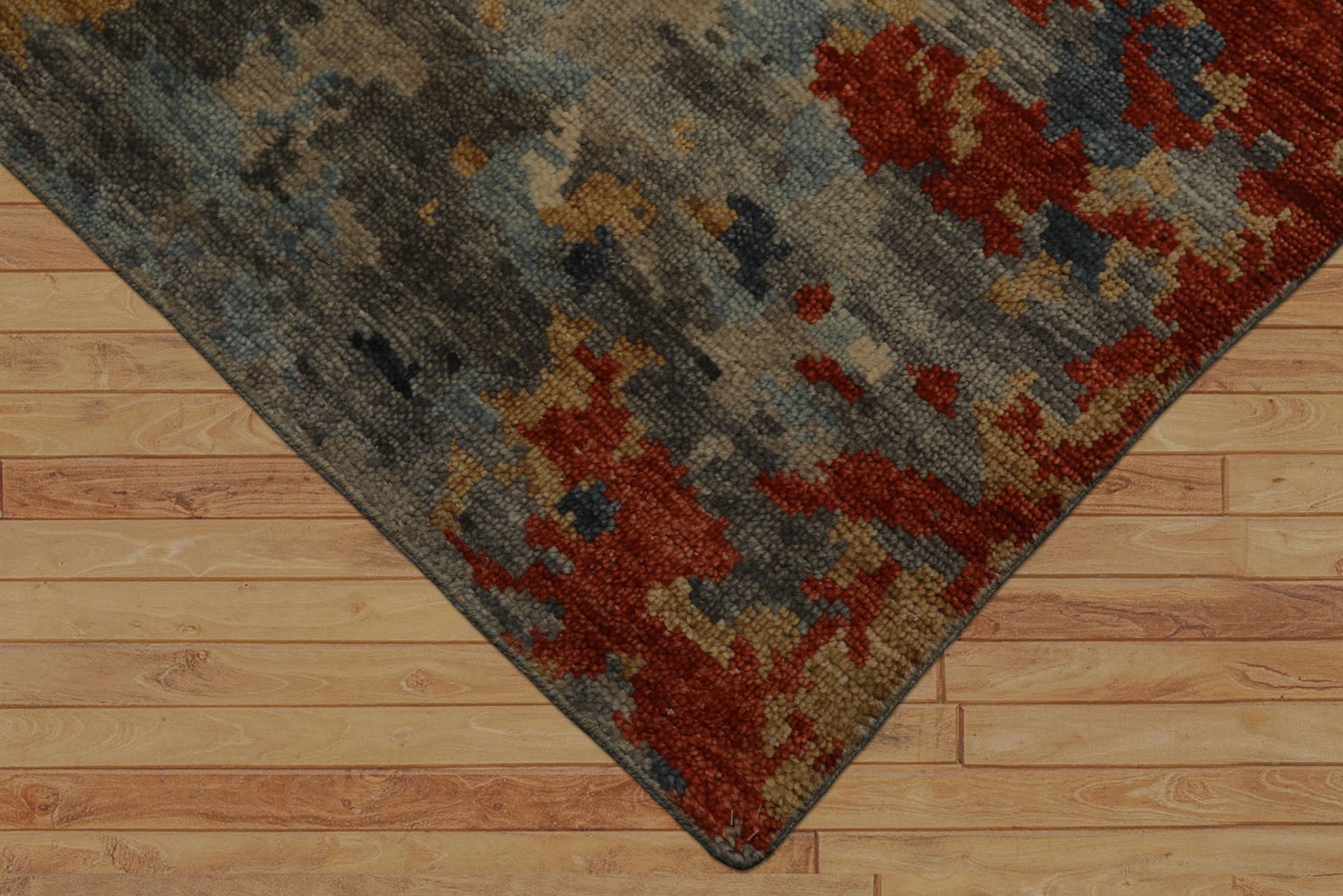 6x9 Beige, Aqua, Coral Color Hand Knotted Oushak Wool Modern Oriental Rug