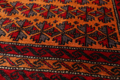 3x5 Orange, Red, Gray Color Hand Knotted All-Over 100% Wool Traditional Oriental Rug