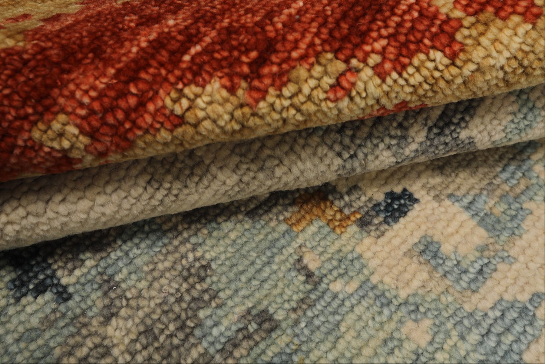 6x9 Beige, Aqua, Coral Color Hand Knotted Oushak Wool Modern Oriental Rug