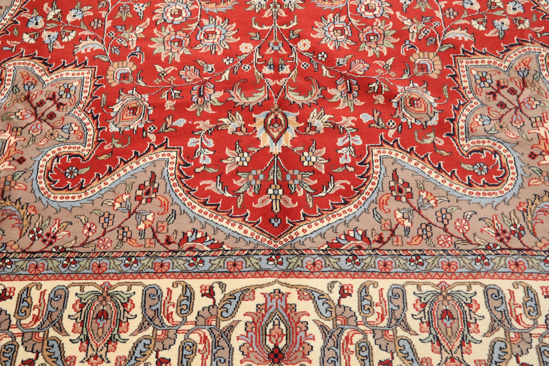 9x12 Orange, Ivory, Taupe Color Hand Knotted Indo Tabriz Wool Traditional Oriental Rug