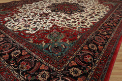8x12 Ivory, Charcoal, Aqua Color Hand Knotted Bidjar Wool Traditional Oriental Rug