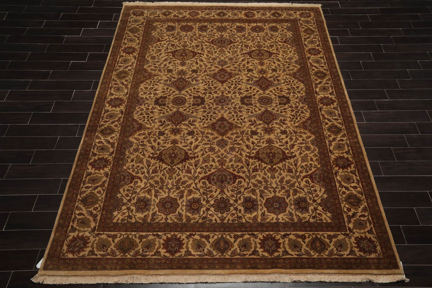 8x10 Tan, Rust, Sage Color Hand Knotted All-Over 100% Wool Traditional Oriental Rug