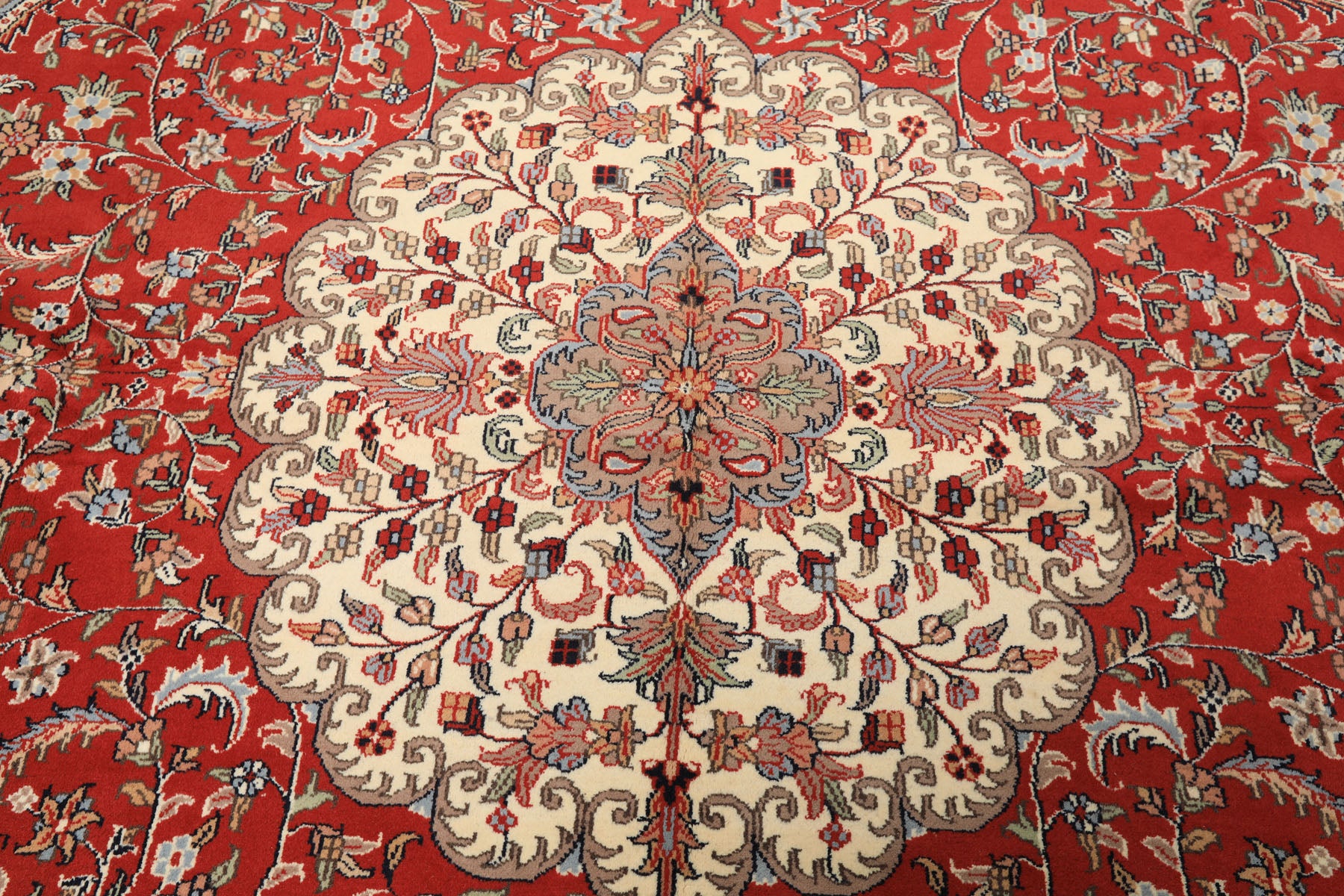 9x12 Orange, Ivory, Taupe Color Hand Knotted Indo Tabriz Wool Traditional Oriental Rug