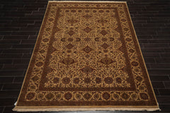 8x10 Tan, Rust, Sage Color Hand Knotted All-Over 100% Wool Traditional Oriental Rug