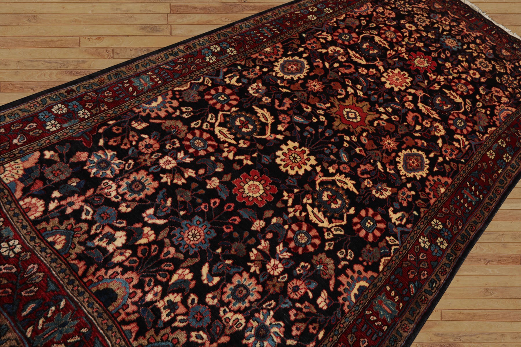 5x11 Midnight Blue, Rust, Ivory Color Hand Knotted Malayer Wool Traditional Oriental Rug