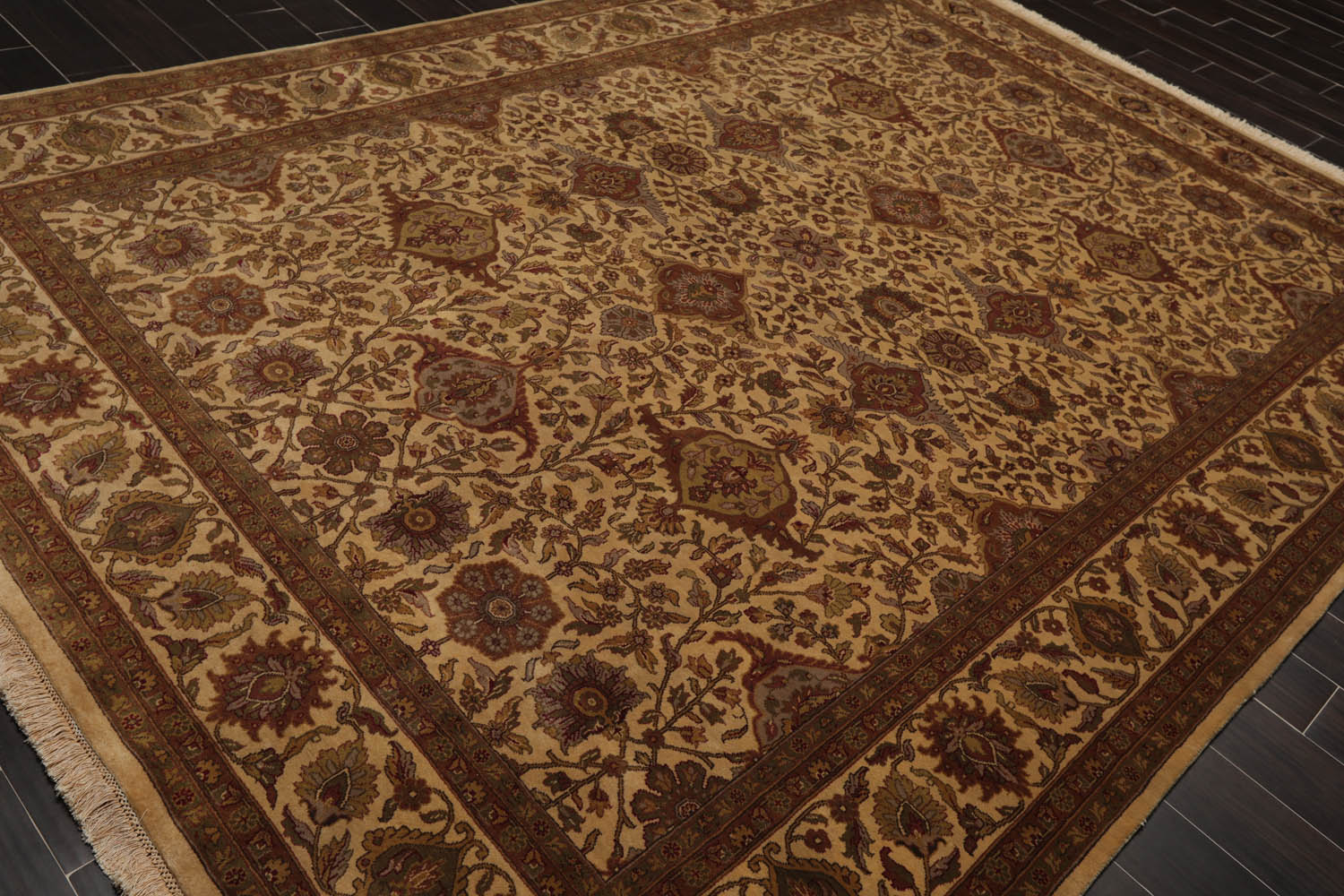 8x10 Tan, Rust, Sage Color Hand Knotted All-Over 100% Wool Traditional Oriental Rug
