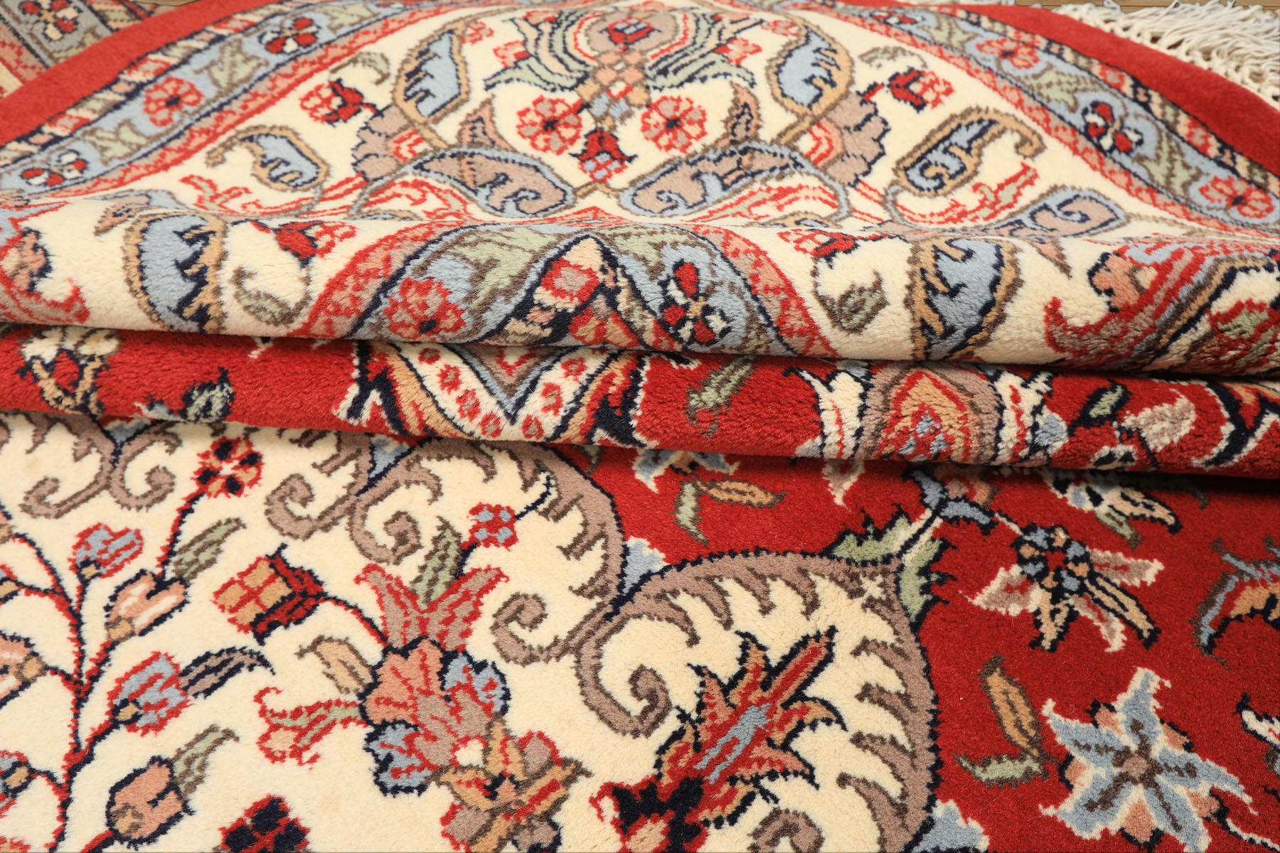 9x12 Orange, Ivory, Taupe Color Hand Knotted Indo Tabriz Wool Traditional Oriental Rug