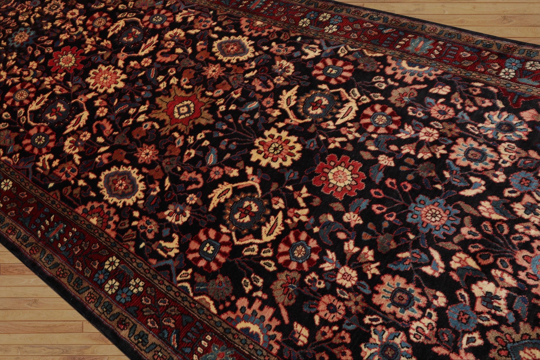 5x11 Midnight Blue, Rust, Ivory Color Hand Knotted Malayer Wool Traditional Oriental Rug