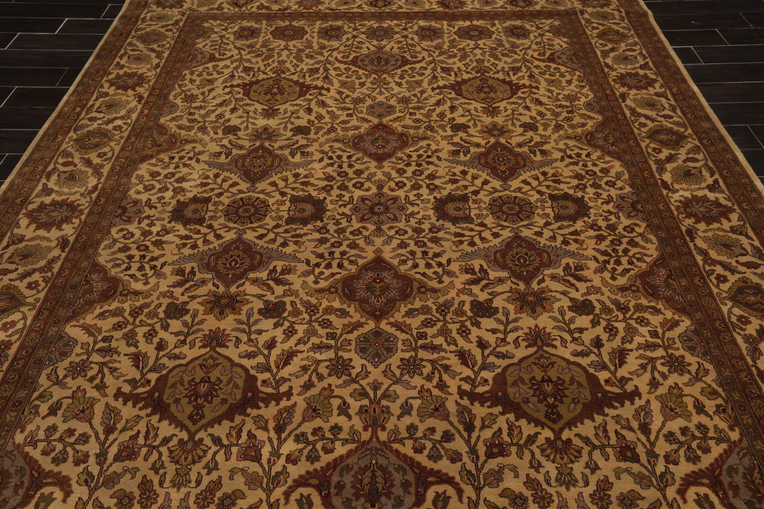 8x10 Tan, Rust, Sage Color Hand Knotted All-Over 100% Wool Traditional Oriental Rug