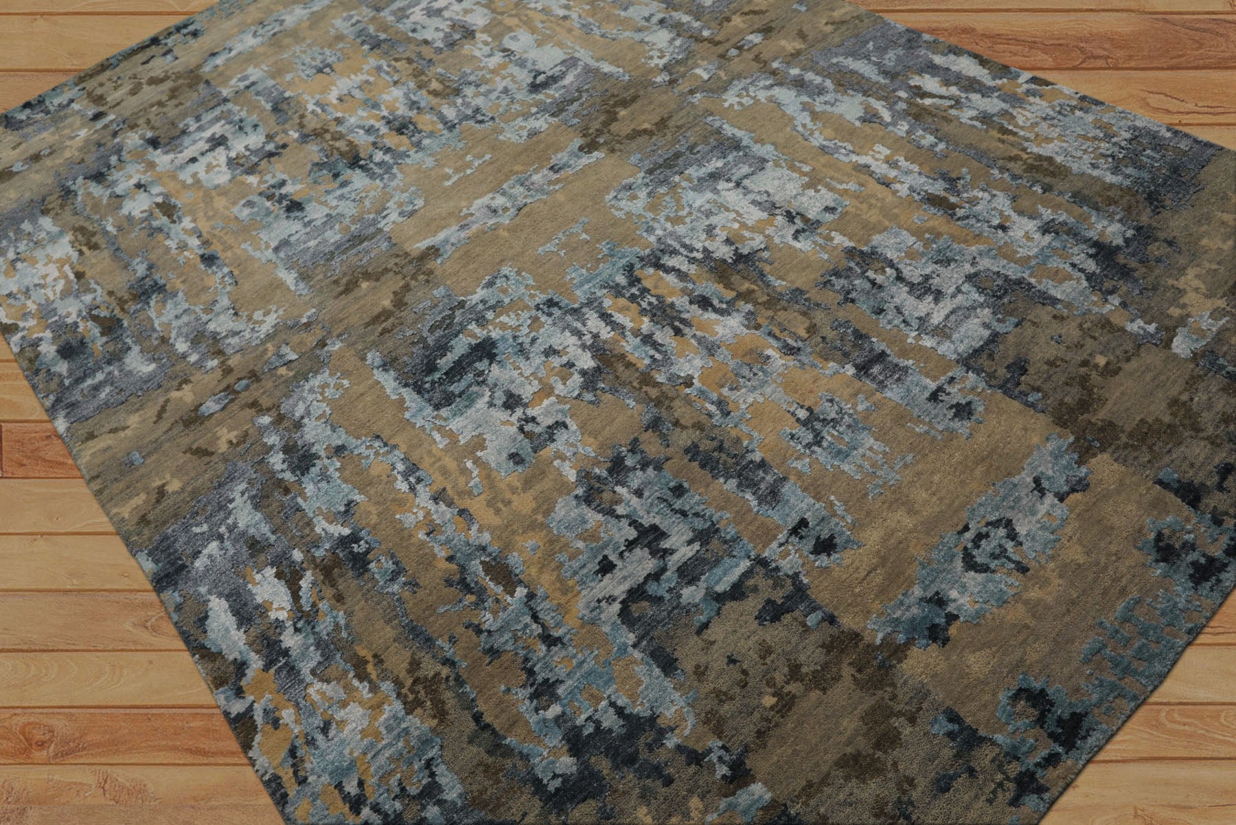 6x9 Gray, Blue, Brown Color Hand Knotted Sherpa Bamboo Silk & Wool Modern Oriental Rug