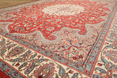 9x12 Orange, Ivory, Taupe Color Hand Knotted Indo Tabriz Wool Traditional Oriental Rug