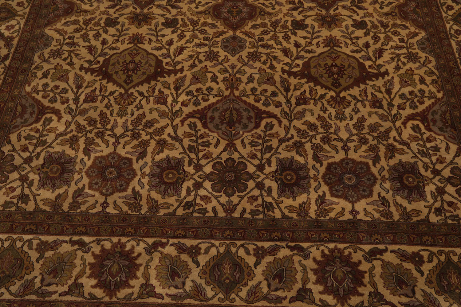 8x10 Tan, Rust, Sage Color Hand Knotted All-Over 100% Wool Traditional Oriental Rug