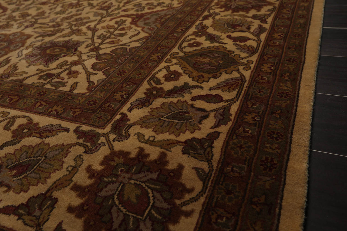 8x10 Tan, Rust, Sage Color Hand Knotted All-Over 100% Wool Traditional Oriental Rug