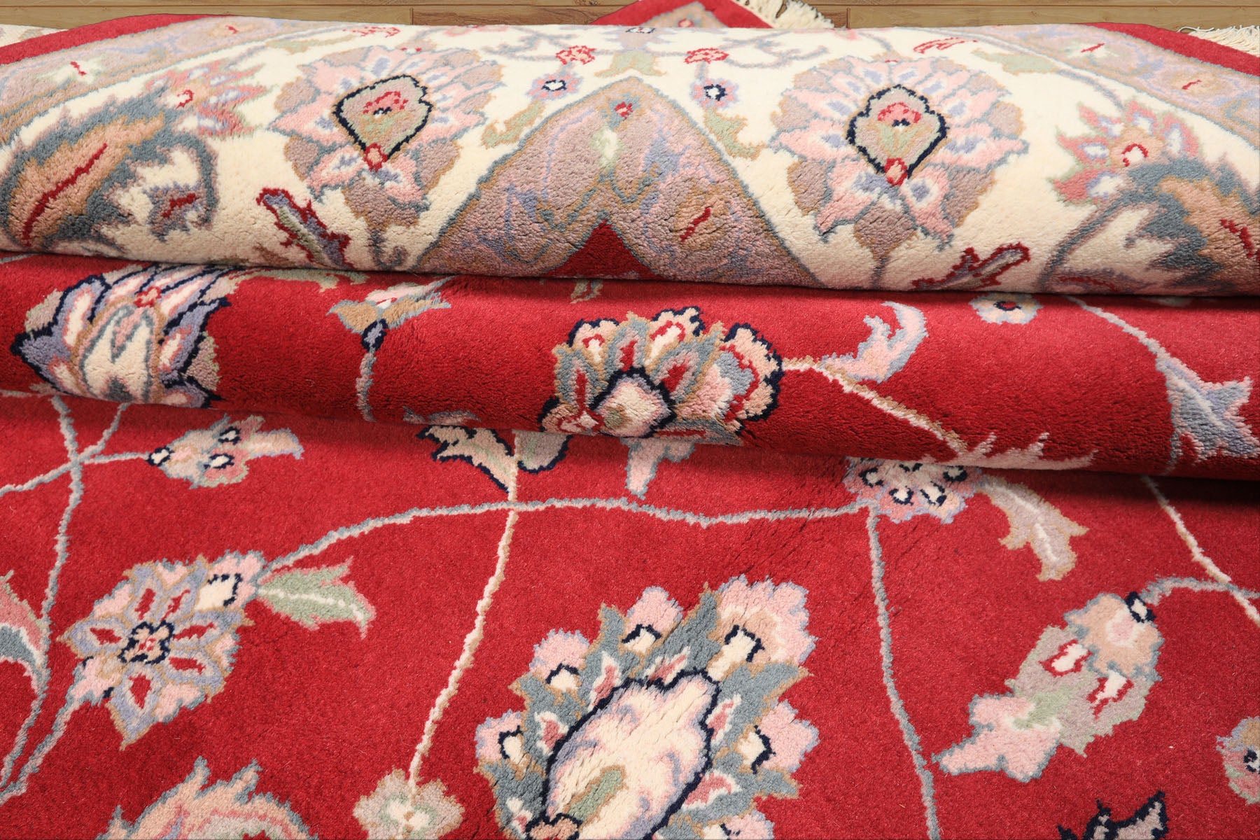 9x12 Fuschia, Ivory, Taupe Color Hand Knotted Indo Kashan Wool Traditional Oriental Rug