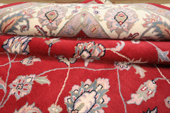 9x12 Fuschia, Ivory, Taupe Color Hand Knotted Indo Kashan Wool Traditional Oriental Rug