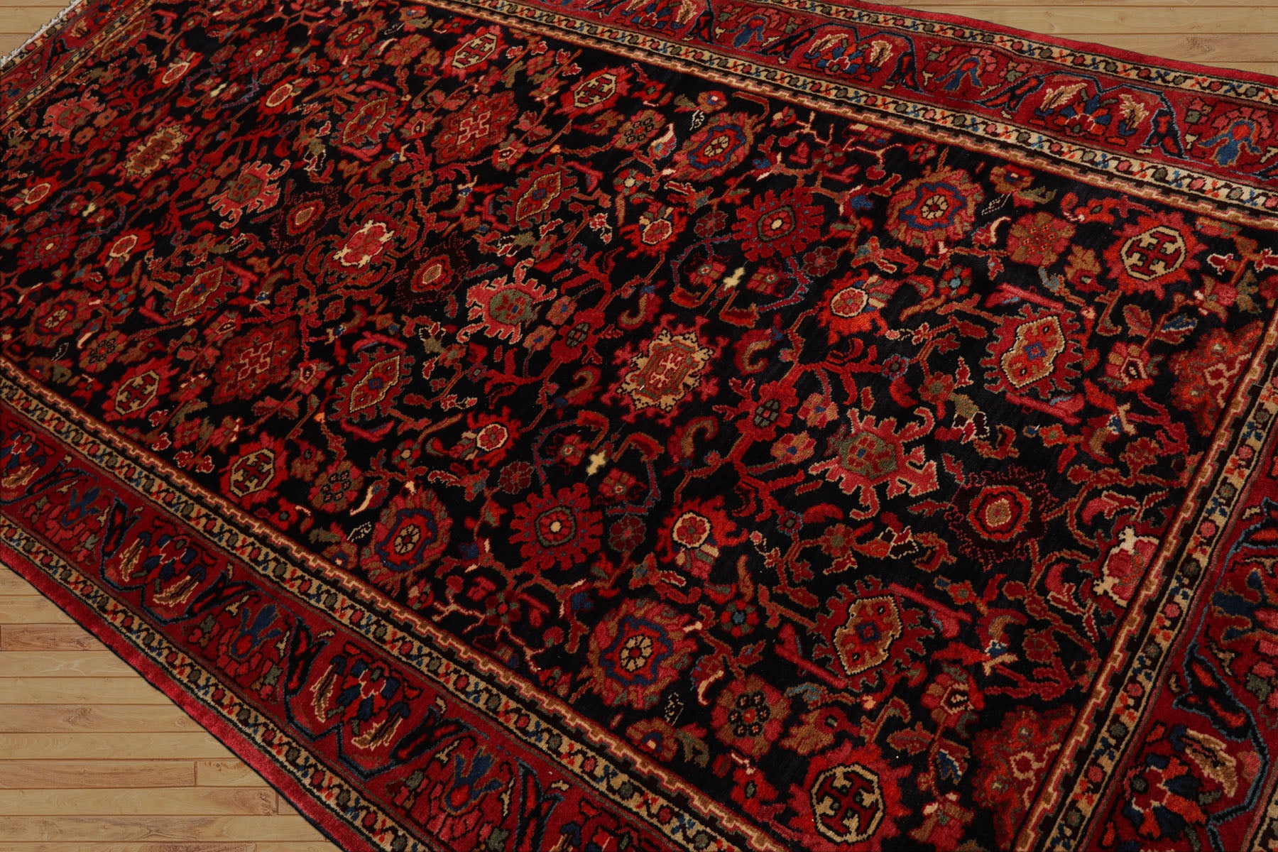 5x10 Midnight Blue, Red, Rust Color Hand Knotted Malayer Wool Traditional Oriental Rug