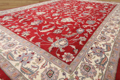 9x12 Fuschia, Ivory, Taupe Color Hand Knotted Indo Kashan Wool Traditional Oriental Rug