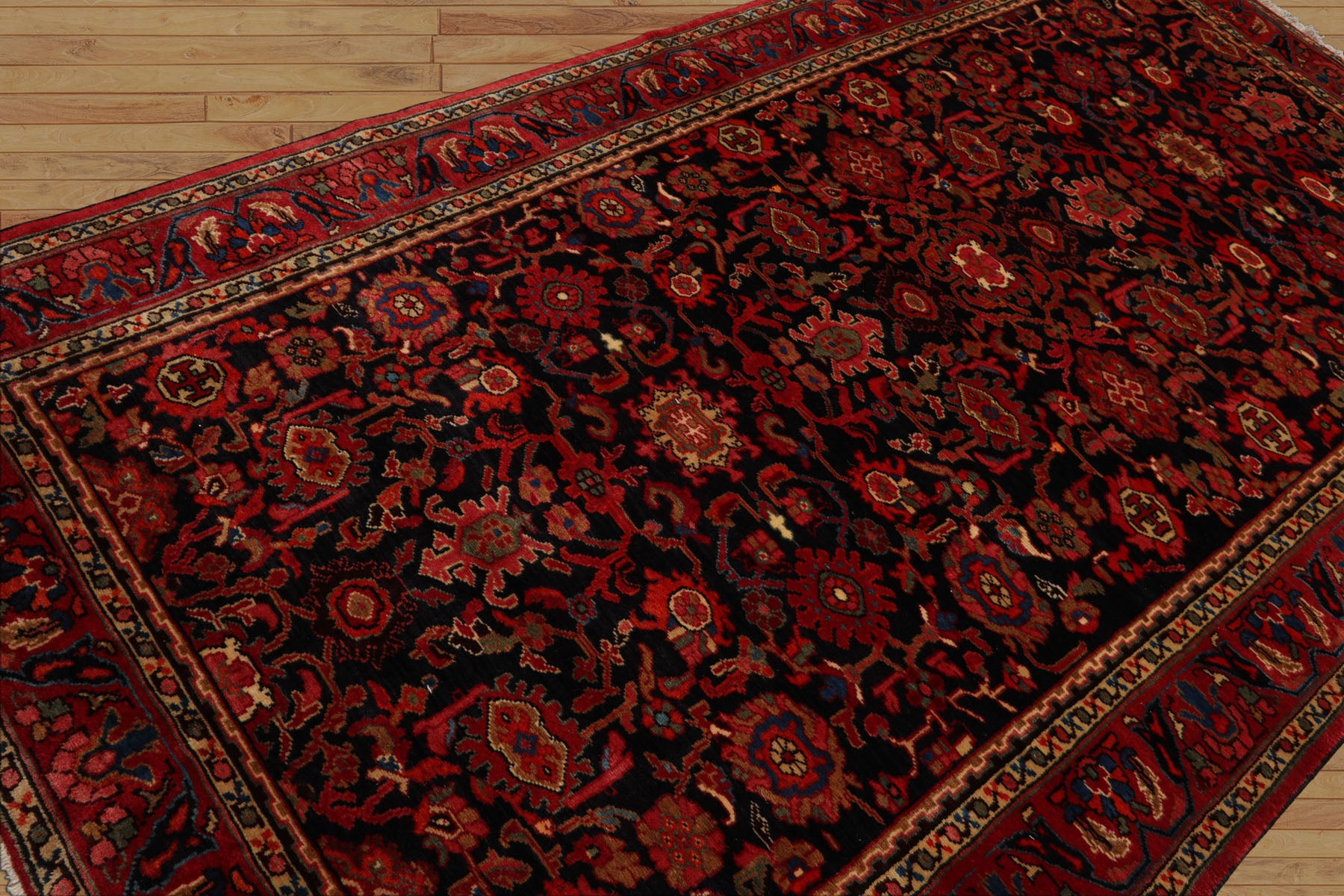 5x10 Midnight Blue, Red, Rust Color Hand Knotted Malayer Wool Traditional Oriental Rug