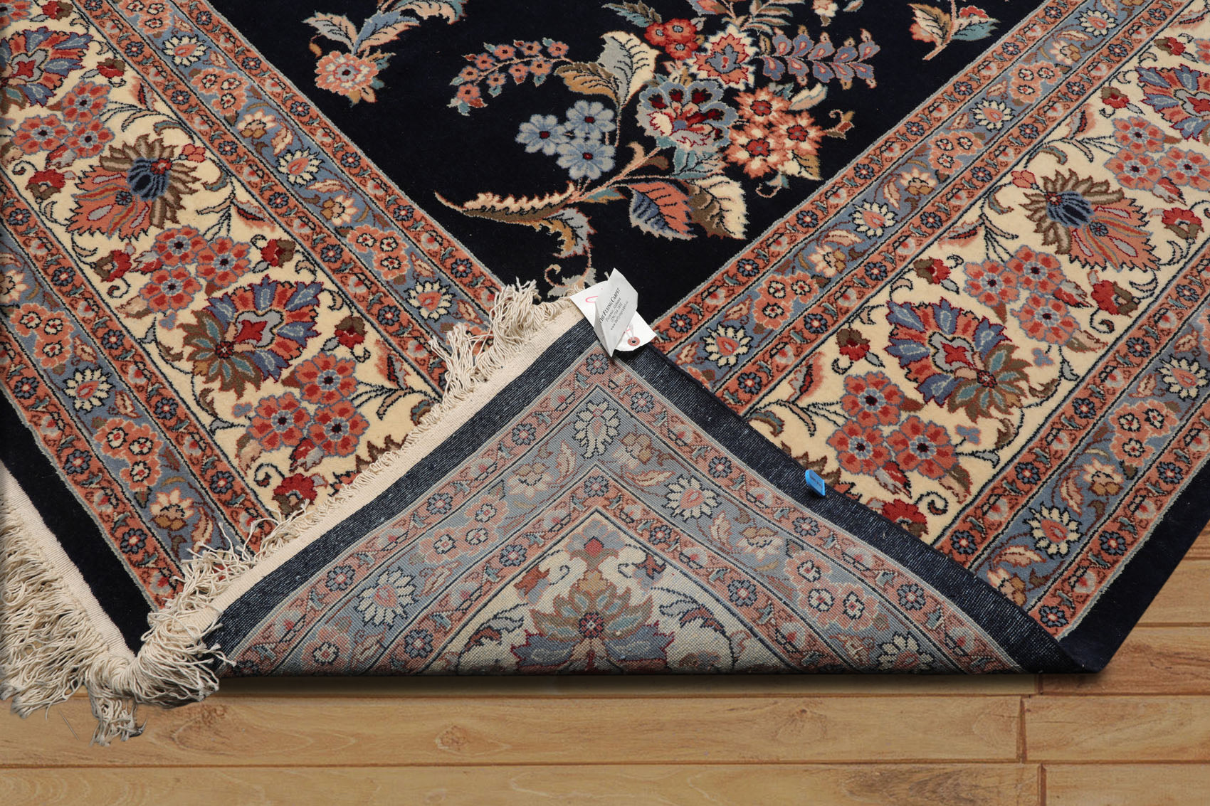Palace Navy, Cream, Blue Color Hand Knotted All-Over 100% Wool Traditional Oriental Rug
