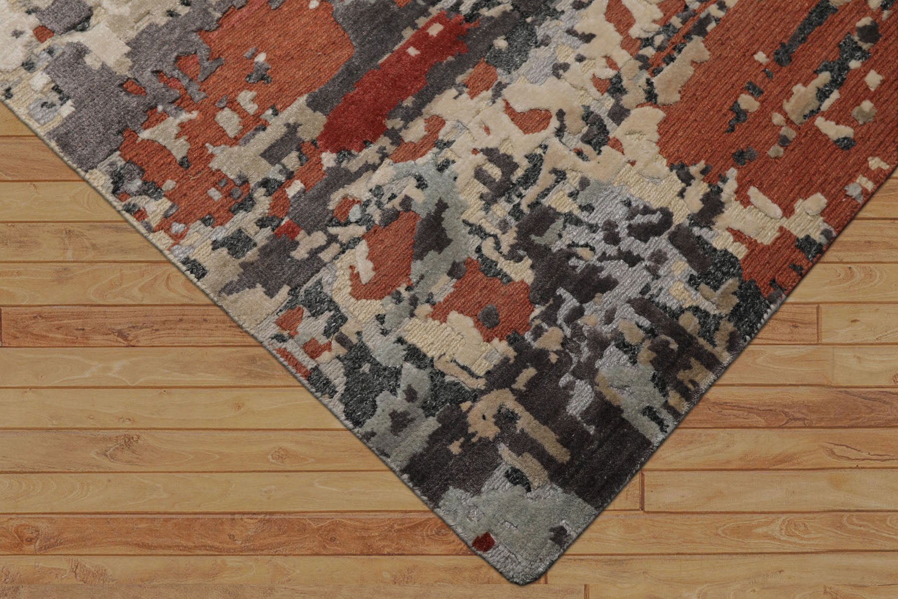 6x9 Beige, Rose, Charcoal Color Hand Knotted Sherpa Bamboo Silk & Wool Modern Oriental Rug