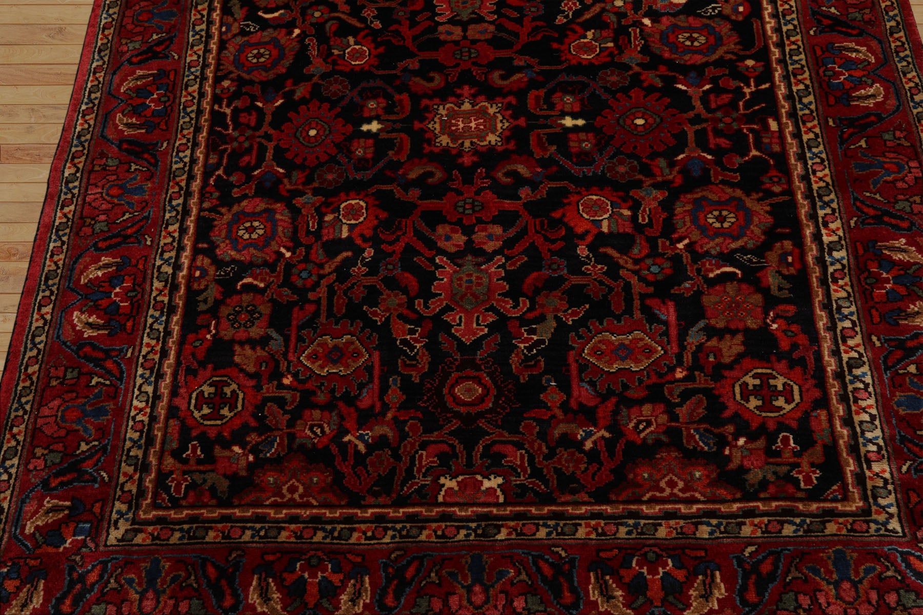 5x10 Midnight Blue, Red, Rust Color Hand Knotted Malayer Wool Traditional Oriental Rug