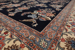 Palace Navy, Cream, Blue Color Hand Knotted All-Over 100% Wool Traditional Oriental Rug