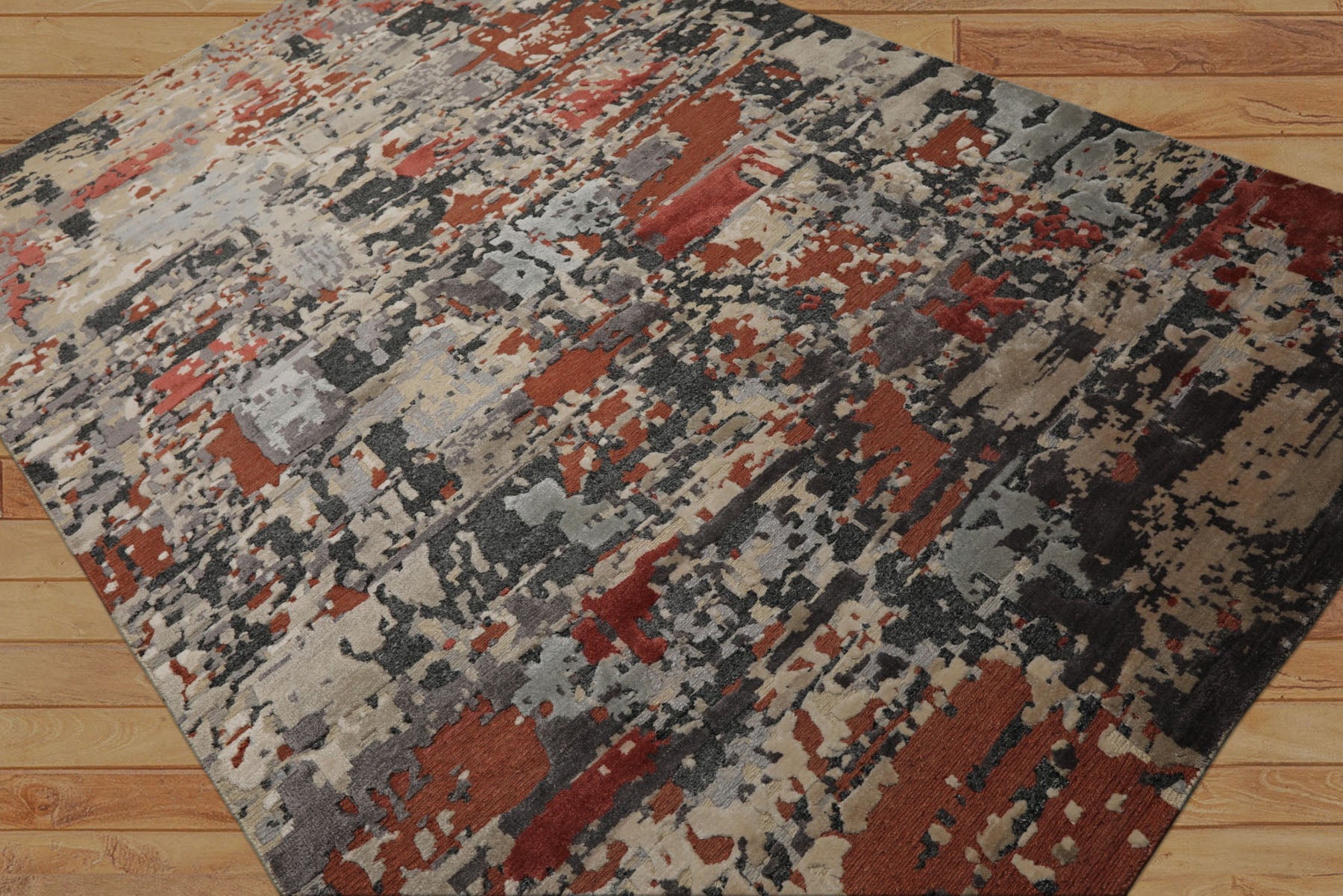 6x9 Beige, Rose, Charcoal Color Hand Knotted Sherpa Bamboo Silk & Wool Modern Oriental Rug