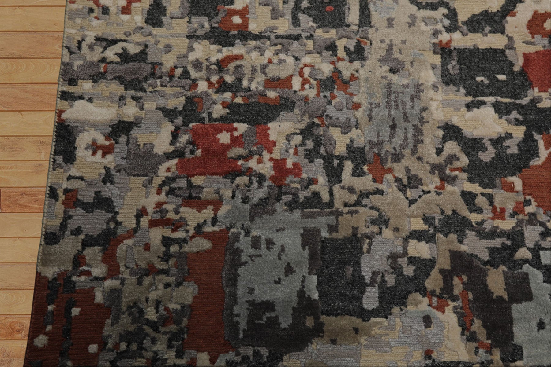 6x9 Beige, Rose, Charcoal Color Hand Knotted Sherpa Bamboo Silk & Wool Modern Oriental Rug
